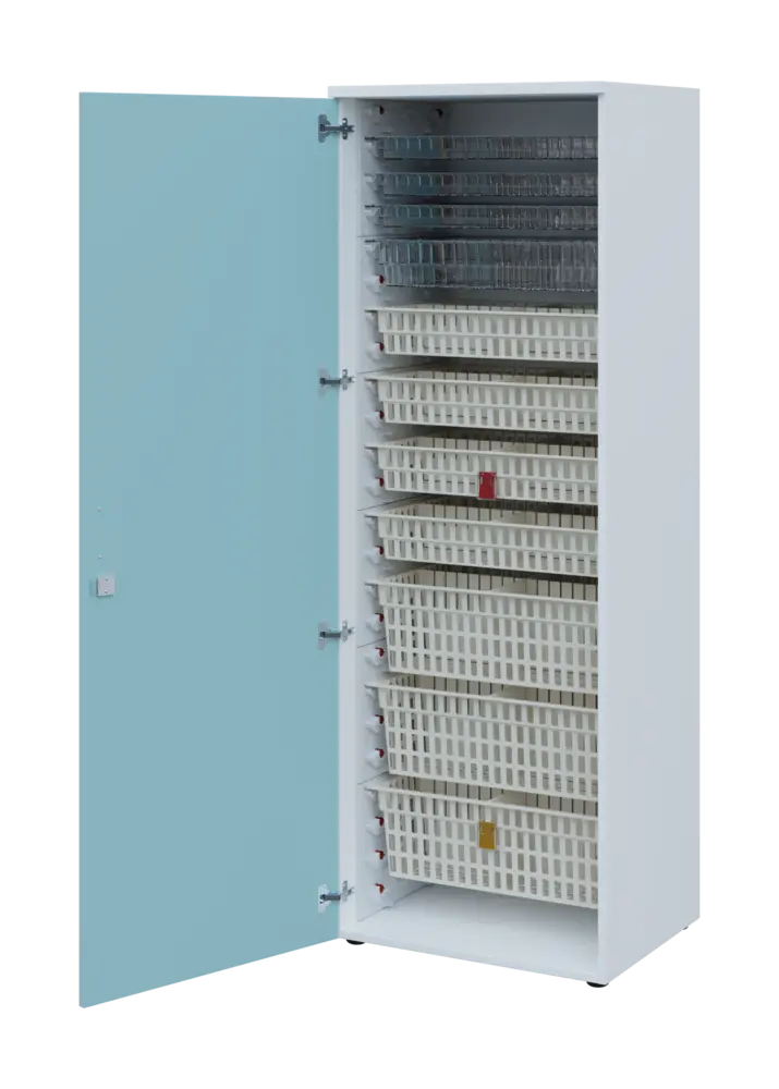 EUROMEDICA D - 66 skříň léková boxová, 1-dveřová, levá, 1950x660x535, korpus bílý, dvířka obloha